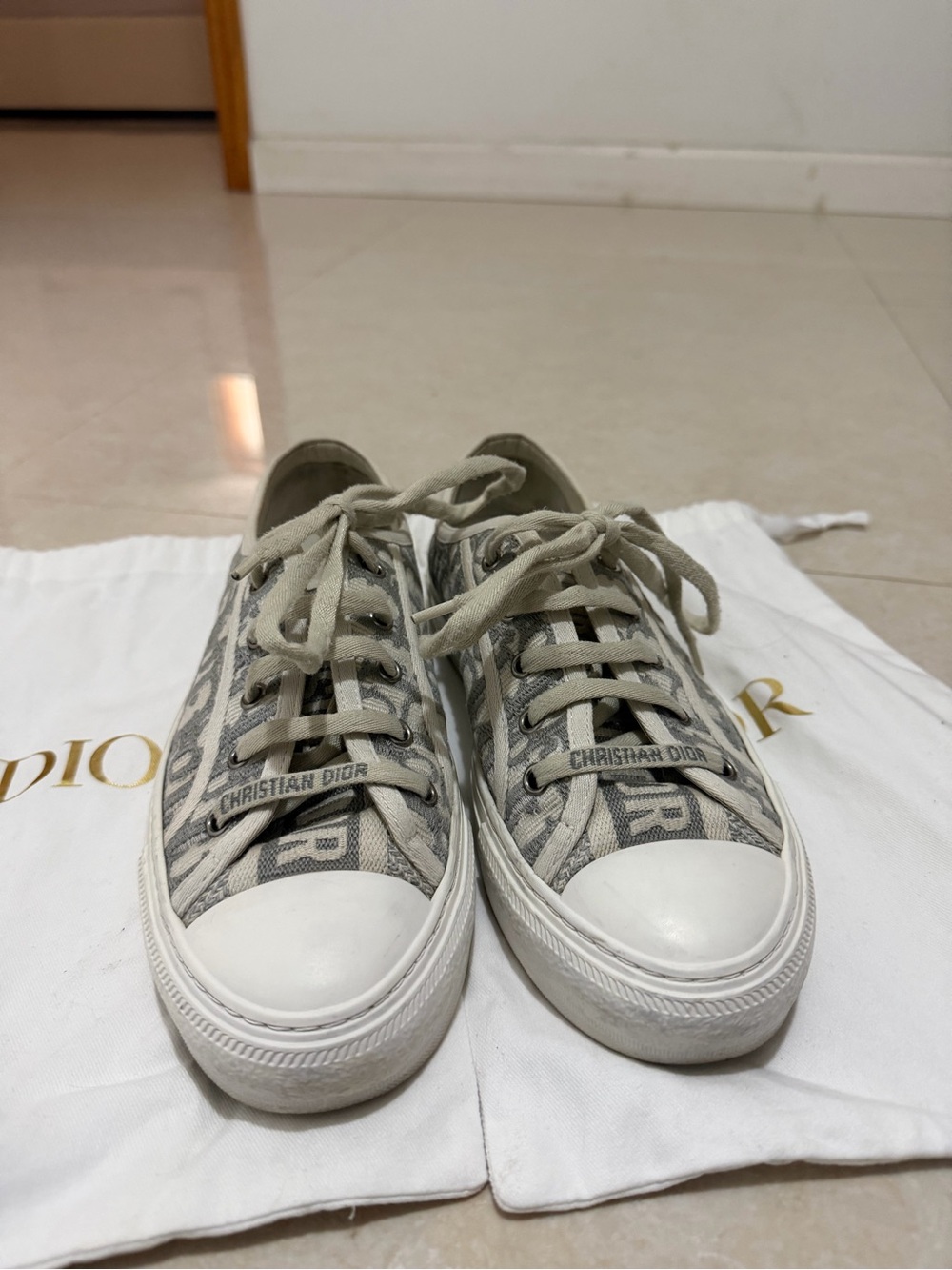 Dior Walk'n'Dior Sneakers in Stone Gray Dior Oblique Embroidered Cotton.